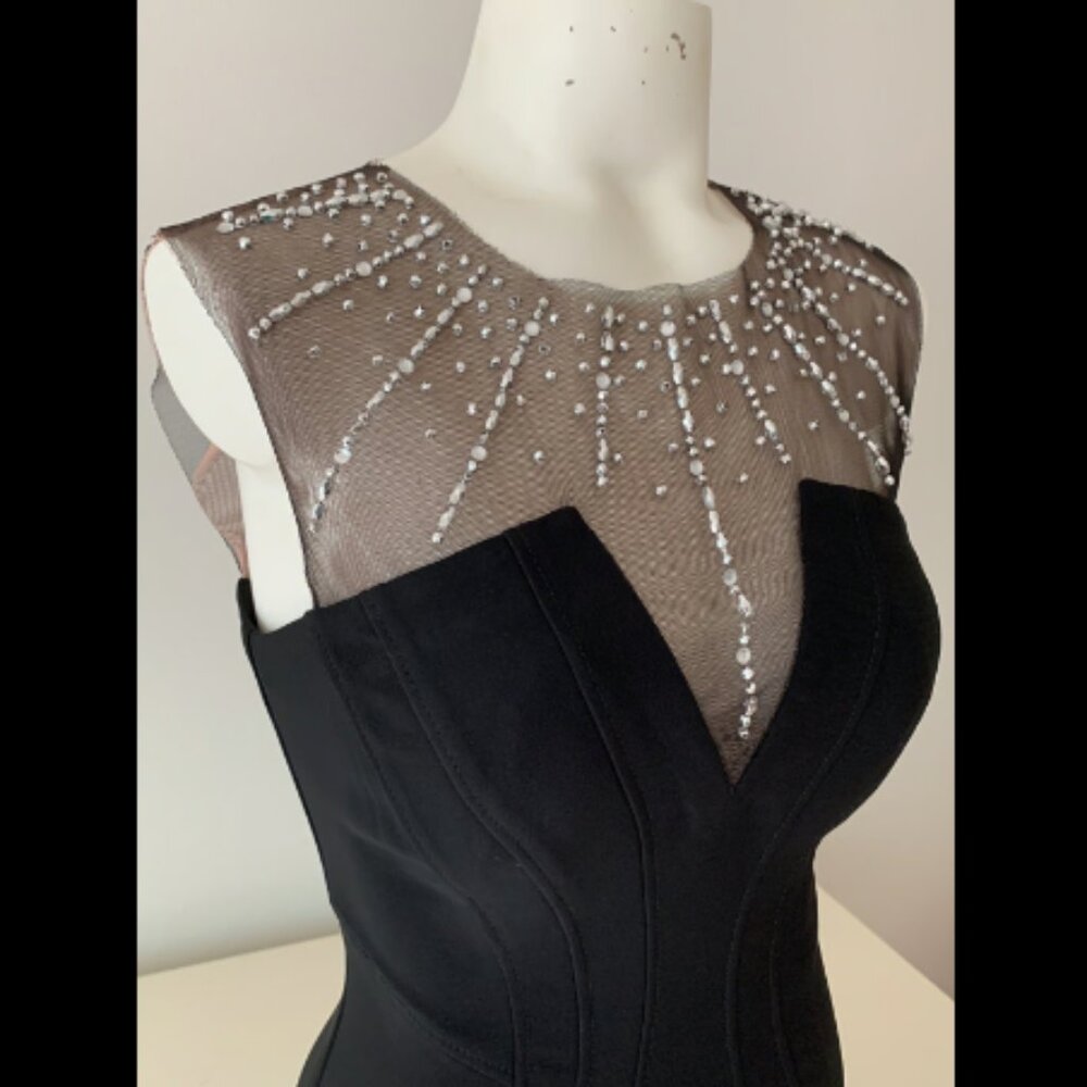 NEW NWT Avery G black illusion cocktail dress with beading 6 S M